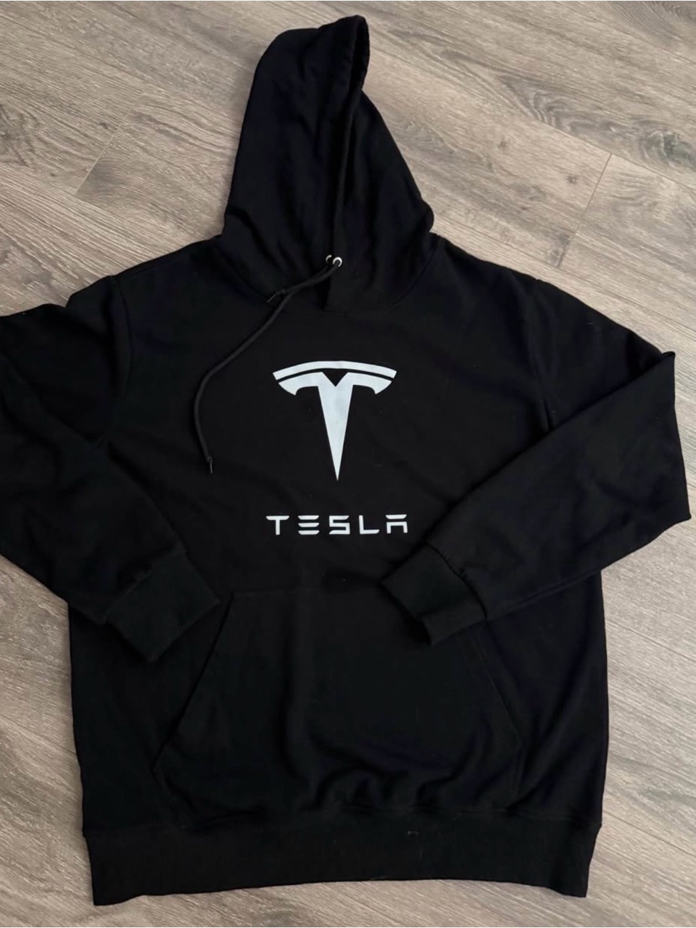 New Black Crewneck Hoodie with Tesla White Logo